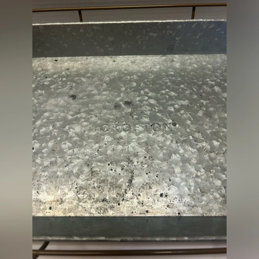 Crofton Metal Serving Tray Metal Trim‎ With Handles 19.5”x11.5”x3”